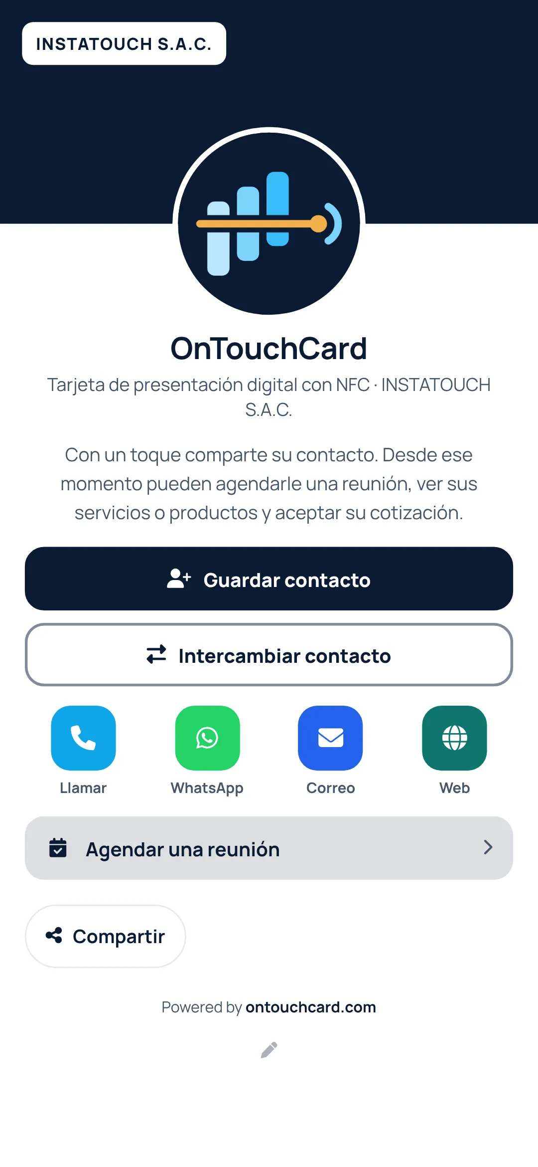 Tarjeta digital de OnTouchCard vista en un celular